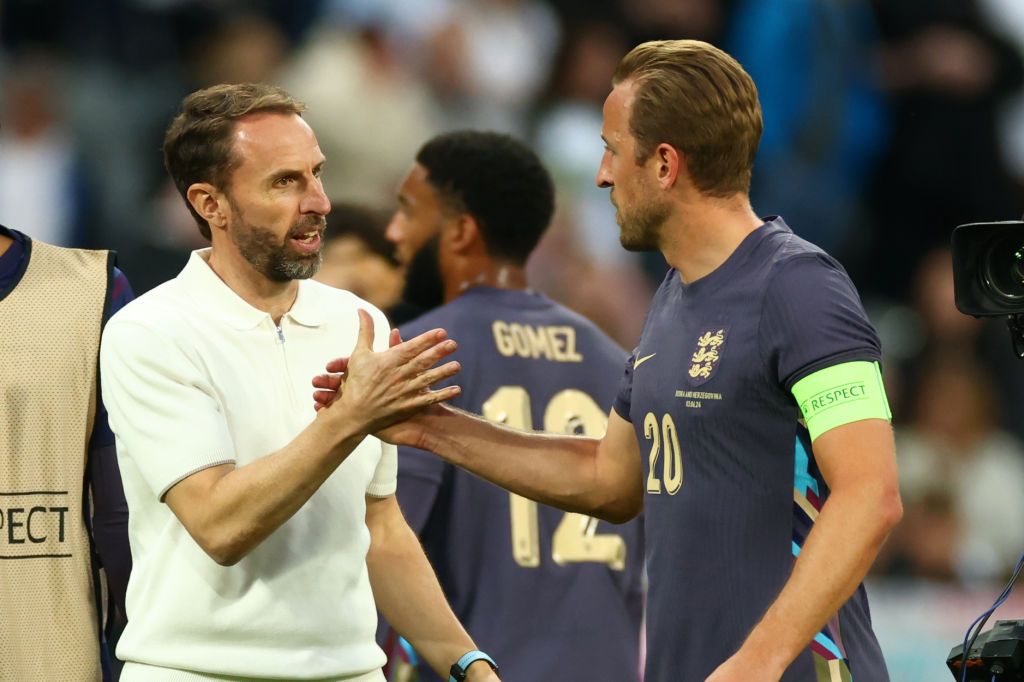 England Manager Gareth Southgate with Harry Kane after the international friendly match between England and Bosnia &amp; Herzegovina at St James&#039; Park on June 3, 2024 in Newcastle upon Tyne, England.