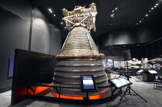 On loan from NASA, the F-1 rocket engine no. 6049 on display in the APOLLO exhibit at The Museum of Flight in Seattle was initially intended to be used for the Apollo 16 mission in April 1972 until a test stand fire required it to undergo substantial refurbishment.