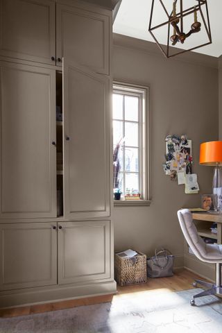 study with taupe walls and white ceiling