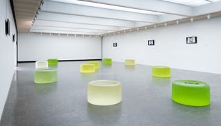 Green Roni Horn sculptures on floor of exhibition space