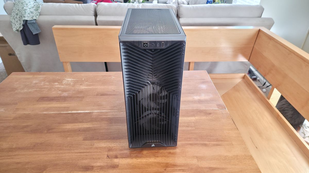 The Corsair 3200D mid-tower PC case in smoke color
