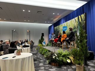 Slack CEO, Salesforce CPO, and Box CTO, pictured during a panel discussion at Dreamforce 2024.