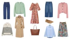 Images of clothes that feature in a spring capsule wardrobe
