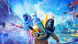 Sci-fi people with masks in a waterworld