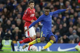 Chelsea's Callum Hudson-Odoi in action for the Blues in the FA Cup against Nottingham Forest in January 2020.