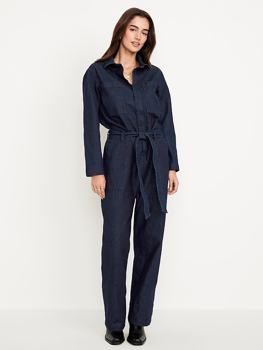 Long-sleeved denim jumpsuit