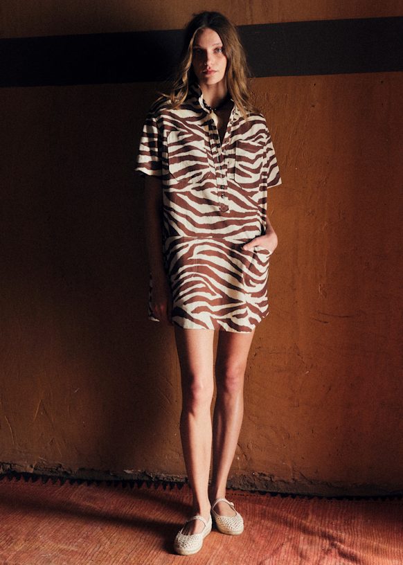 Sonali Dress - Brown Zebra Print - Linen - S&amp;eacute;zane