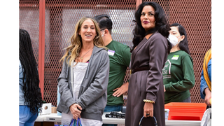 Actress Sarita Choudhury with Sarah Jessica Parker on And Just Like That