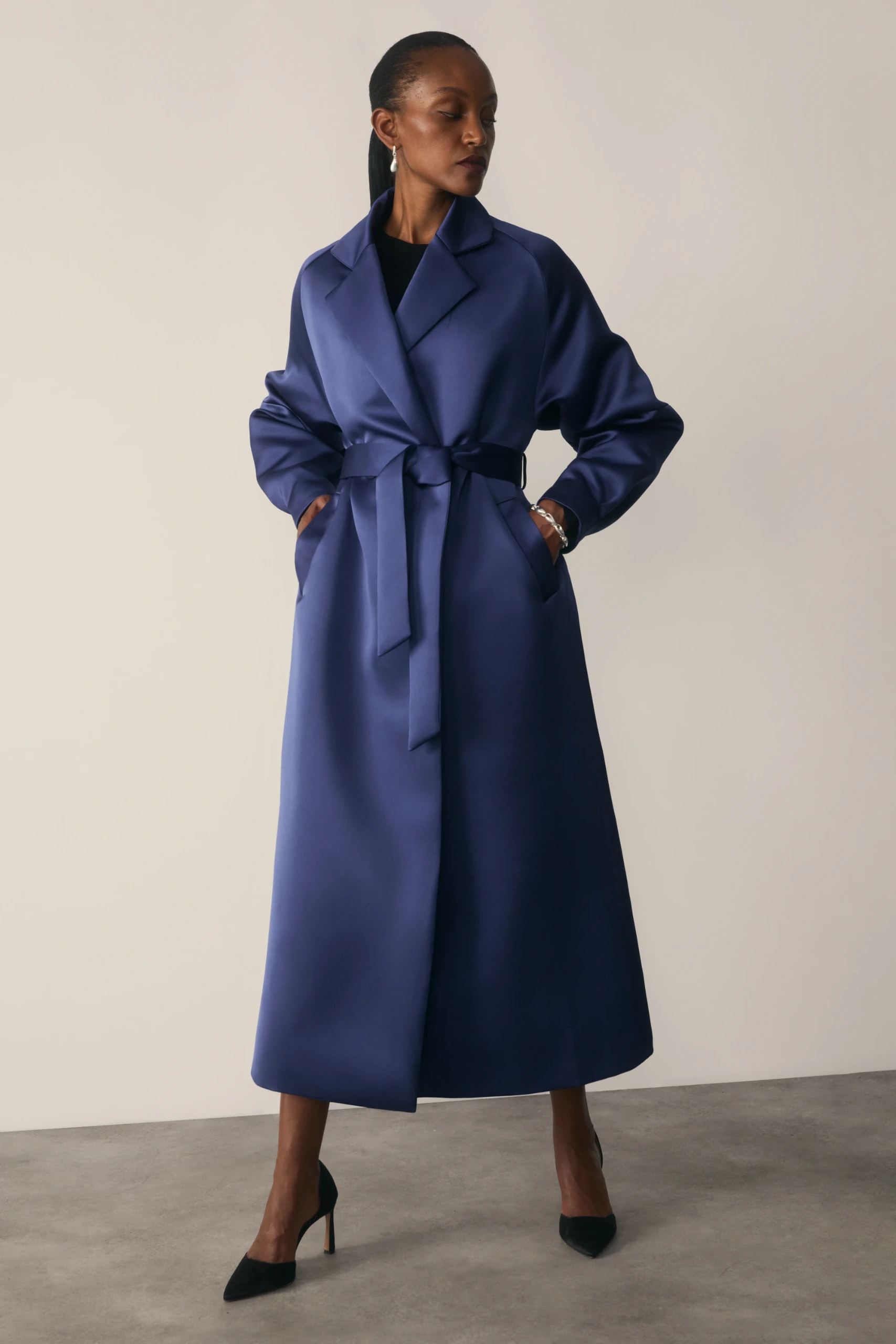 Celier Satin Coat Ink Blue