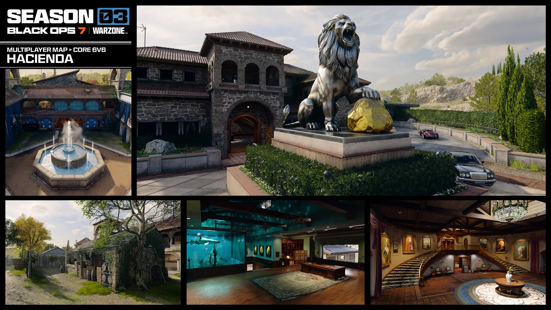 Call of Duty: Black Ops 7 Season 3 screenshots including weapon prestige camos, new mode gameplay for freerun and demolition, and new operator skins.