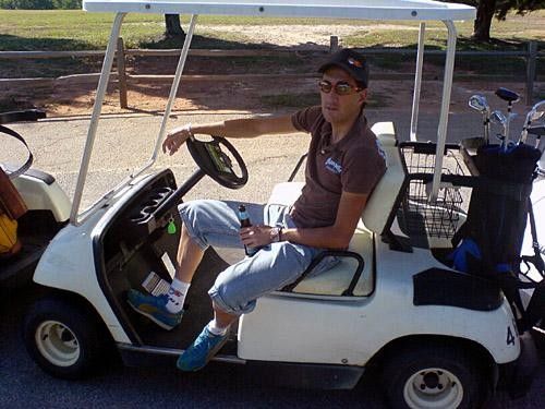 Willo drives a golf buggy