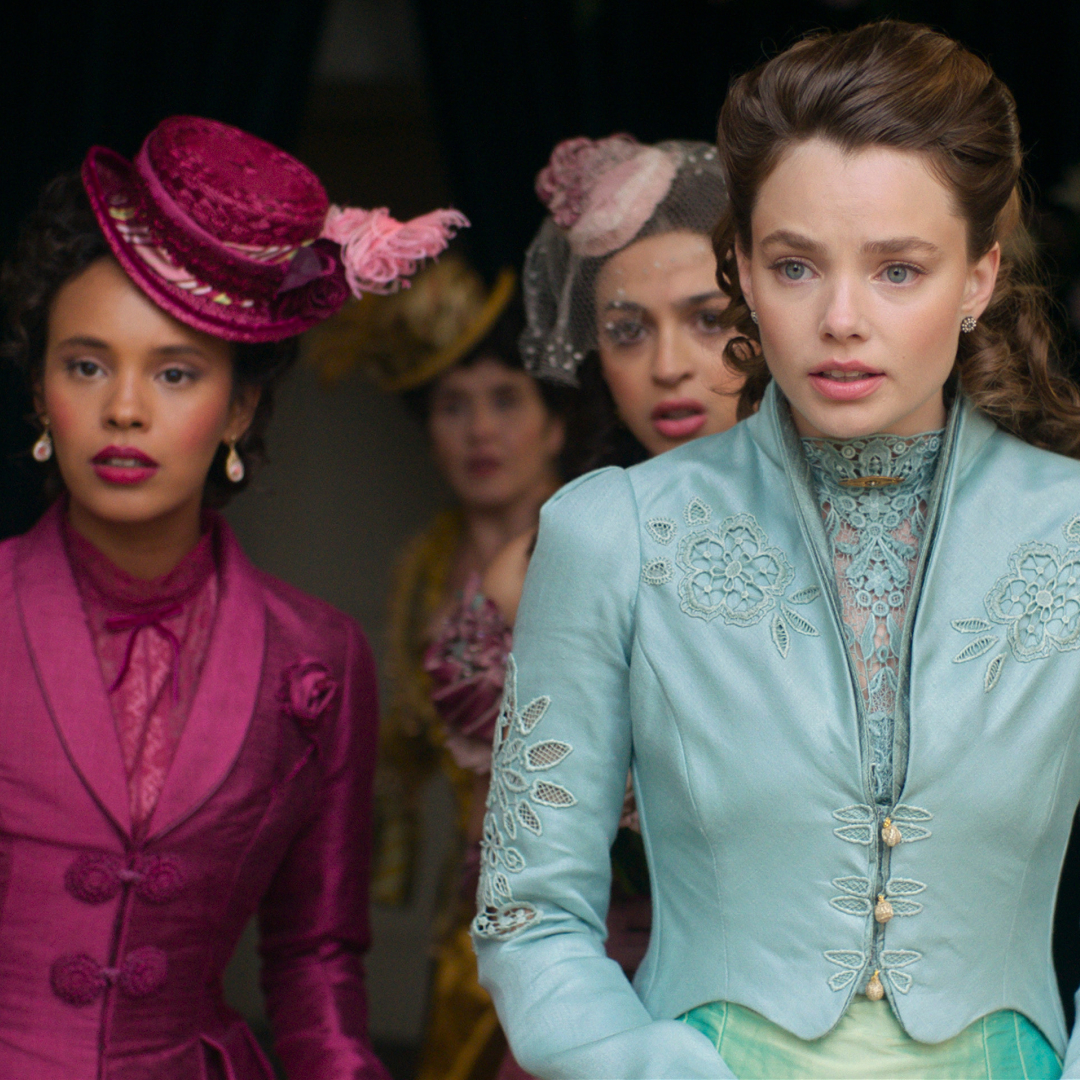 Alisha Boe, Josie Totah, Kristine Frøseth and Mia Threapleton in "The Buccaneers," now streaming on Apple TV+.