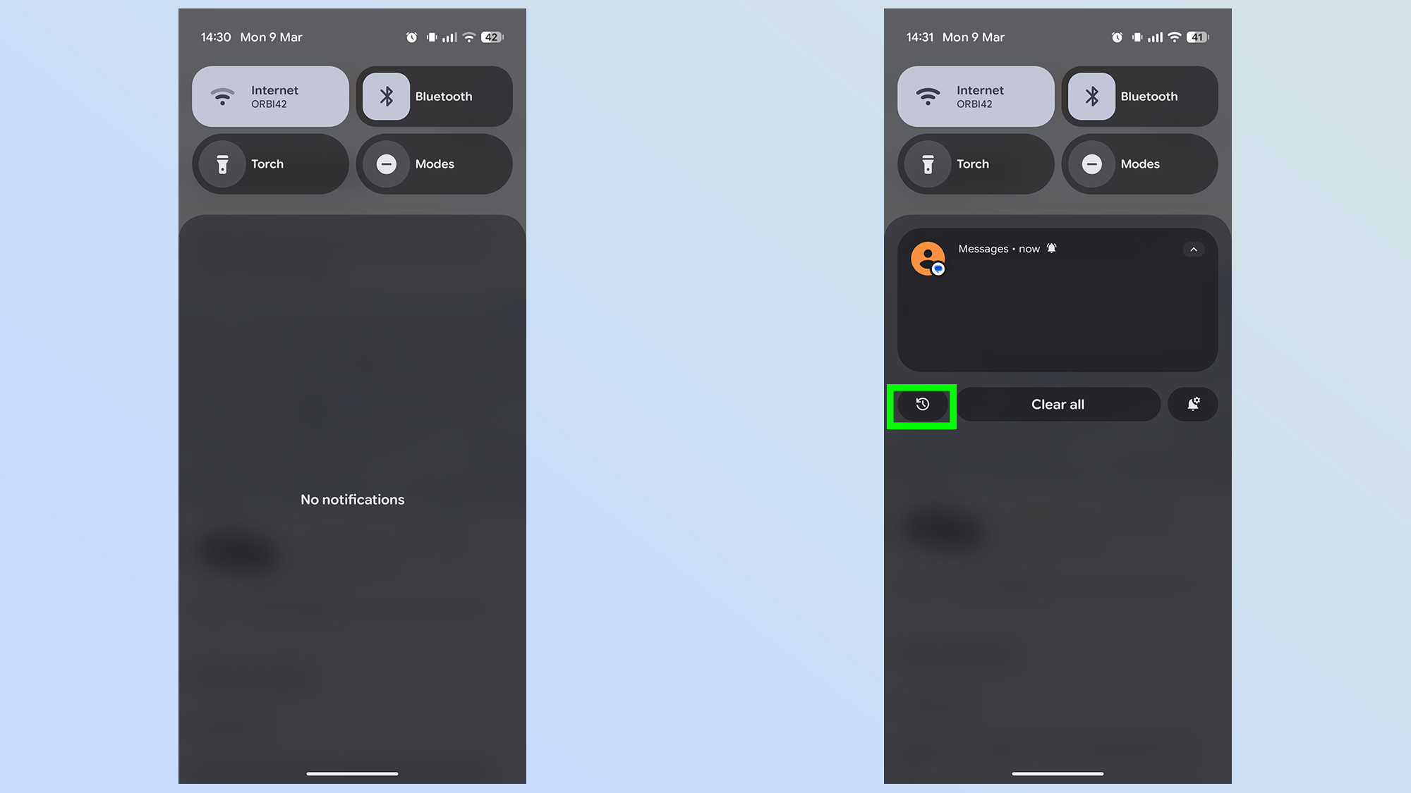 how to turn on notification history in Android