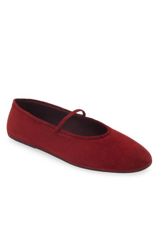 Jeffrey Campbell Dancerina Mary Jane Ballet Flat em camurça vinho 