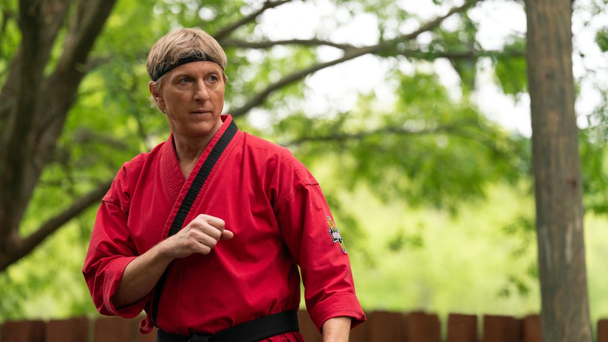 William Zabka in red kung fu attire in &quot;Cobra Kai&quot; season 6