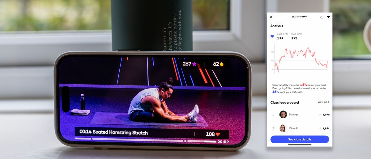 An exercise class on the Fiit app, played on an iPhone 15 Pro