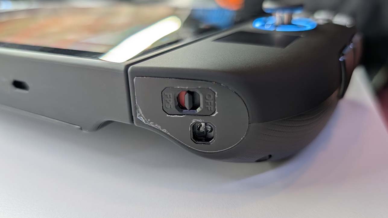 Closeup of the Lenovo Legion Go 2 FPS switch.