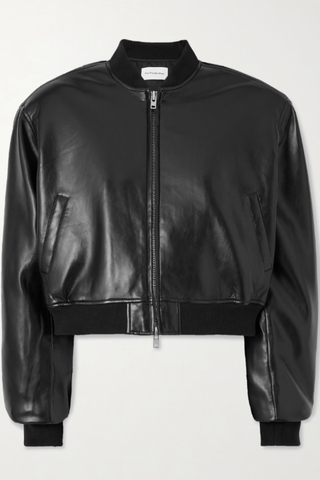 Micky Cropped Faux Leather Bomber Jacket