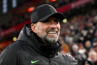 Liverpool manager Jurgen Klopp smiles after his side's 1-1 draw against Manchester City at Anfield in March 2024.