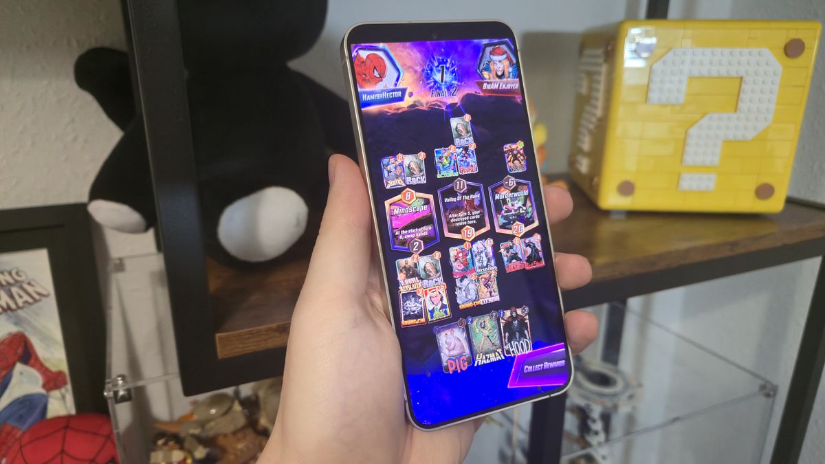 Marvel snap being played on a Samsung Galaxy S24