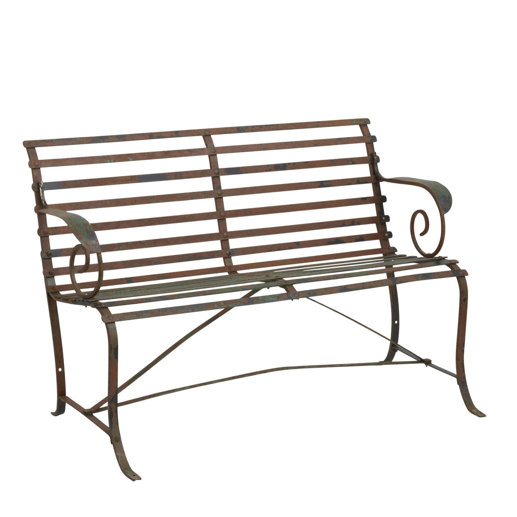 Weathered Vintage Strap Iron Bench