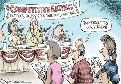 Political cartoon U.S. economy competitive eating health care