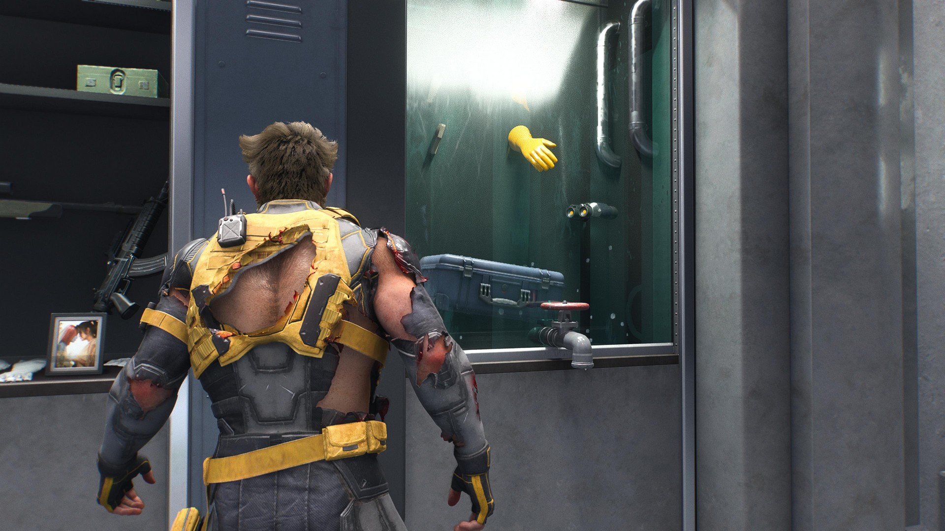 Wolverine looks at Rain Boy's old equipment in Marvel's Wolverine