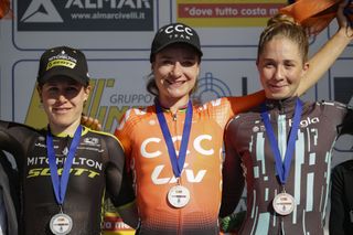 Trofeo Alfredo Binda 2019 podium (L-R) Amanda Spratt, Marianne Vos, Cecilie Uttrup Ludwig