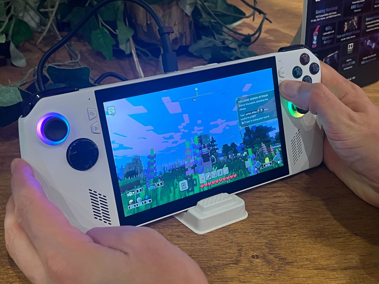 white handheld with honeycomb chassis