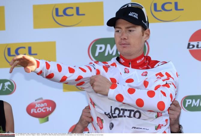 Pim Ligarth (Lotto Belisol) pulls on the polka dots