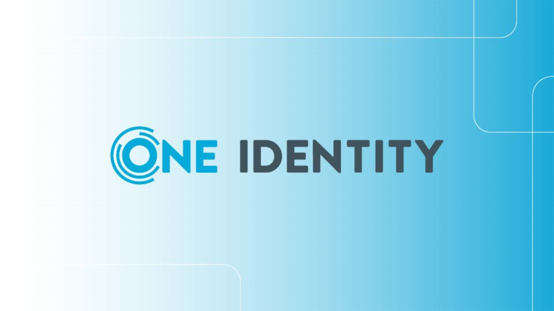 One Identity logo and branding imposed over a blue background fading into white.
