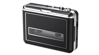 Black and silver cassette to mp3 converter in a compact design.