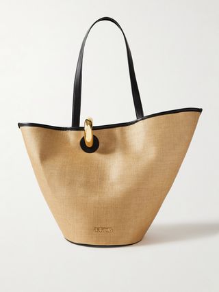 Le Bambola Asymmetric Embellished Leather-Trimmed Faux Raffia Tote