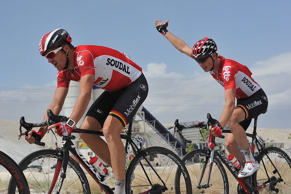 Lotto Soudal cyclists lead the peloton during Stage 3 of the 2016 Tour of Turkey