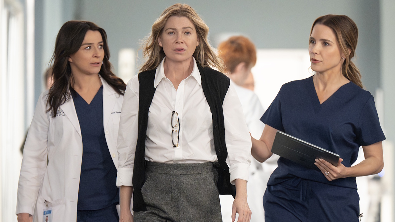 Amelia Shepherd (Caterina Scorsone), Meredith Grey (Ellen Pompeo) and Cass Beckman (Sophia Bush) are shown in the Grey's Anatomy Season 22 finale.