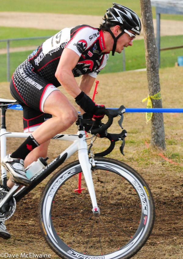 Mountain biker Raphael Gagne (Rocky Mountain) had little trouble bunny-hopping the barriers