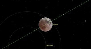 night sky map showing the moon turning a blood red color during the total lunar eclipse