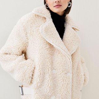 Karen Millen short cream teddy coat 2022