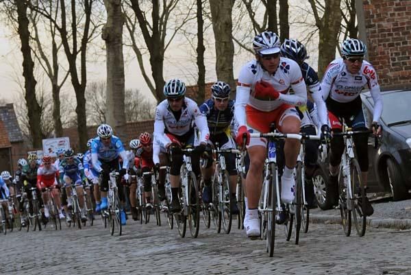 The peloton on some cobbles