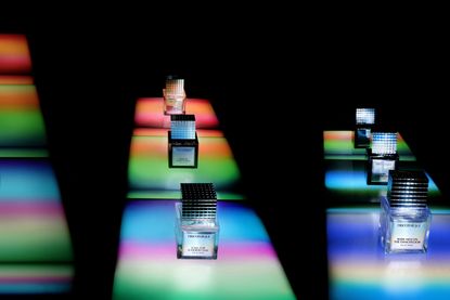 Discothèque perfume bottles on a light up floor