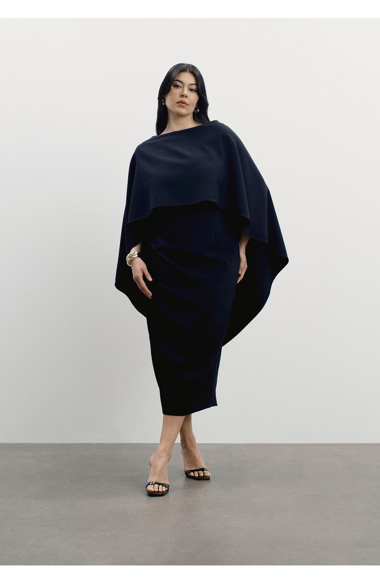 Structured Cape Midi Dress