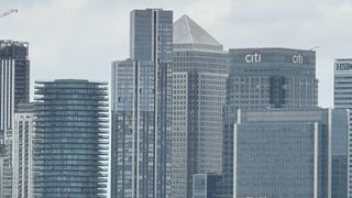 A 15x zoom shot from iPhone 15 Pro of the Canary Wharf area in London