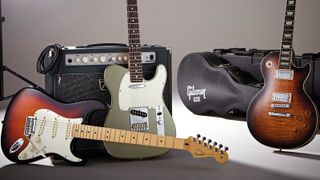 Fender American Standard Stratocaster, Standard Telecaster and Gibson Les Paul Standard studio shoot