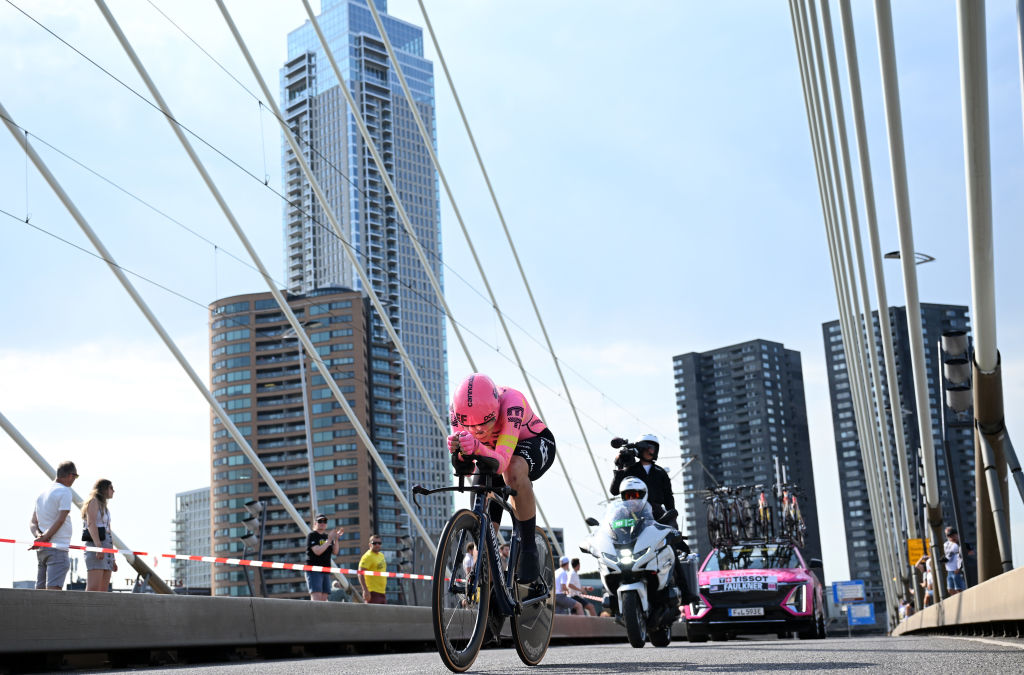 Kristen Faulkner (EF-Oatly-Cannondale) during stage 3 of the 2024 Tour de France Femmes avec Zwift in Rotterdam, Netherlands. (Photo by Dario Belingheri/Getty Images)