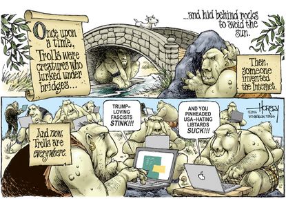 Editorial cartoon U.S. Internet trolls American politics