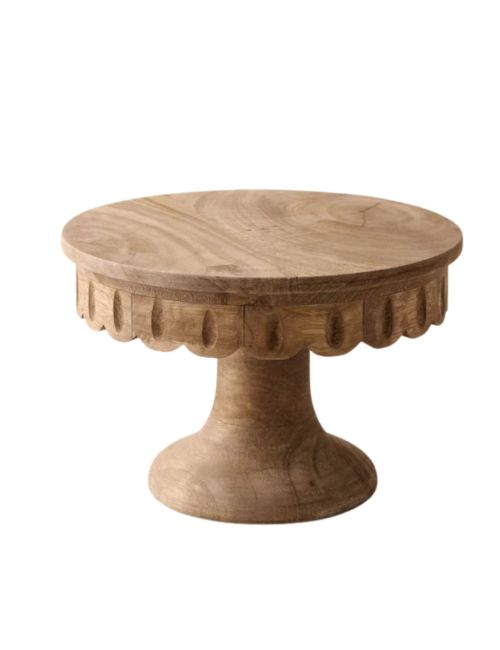 Antiqued Wood Scalloped Cake Stand