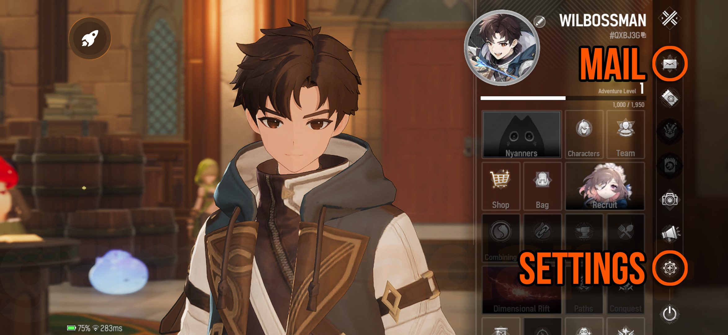 How to access Settings and Mail for Mongil Star Dive codes