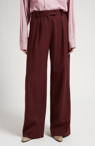 Antone High Waist Pleat Wool Wide Leg Pants