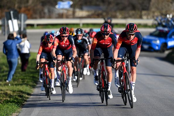 OSIMO ITALY MARCH 11 LR Magnus Sheffield of The United States and Thymen Arensman of The Netherlands and Team INEOS Grenadiers compete during the 58th TirrenoAdriatico 2023 Stage 6 a 193km stage from Osimo Stazione to Osimo 252m UCIWT TirrenoAdriatico on March 11 2023 in Osimo Italy Photo by Tim de WaeleGetty Images