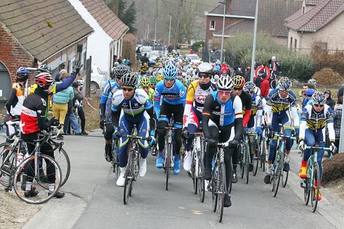 The peloton climbs